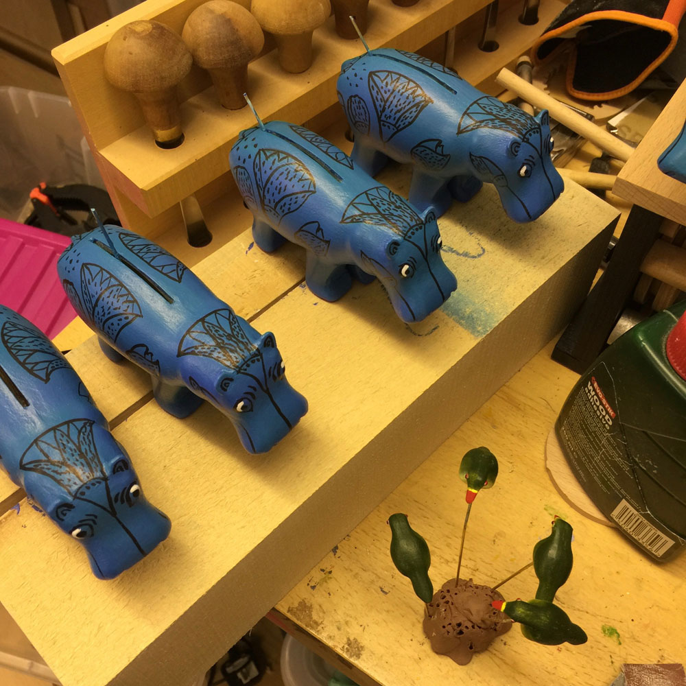 automata hippos being painted
